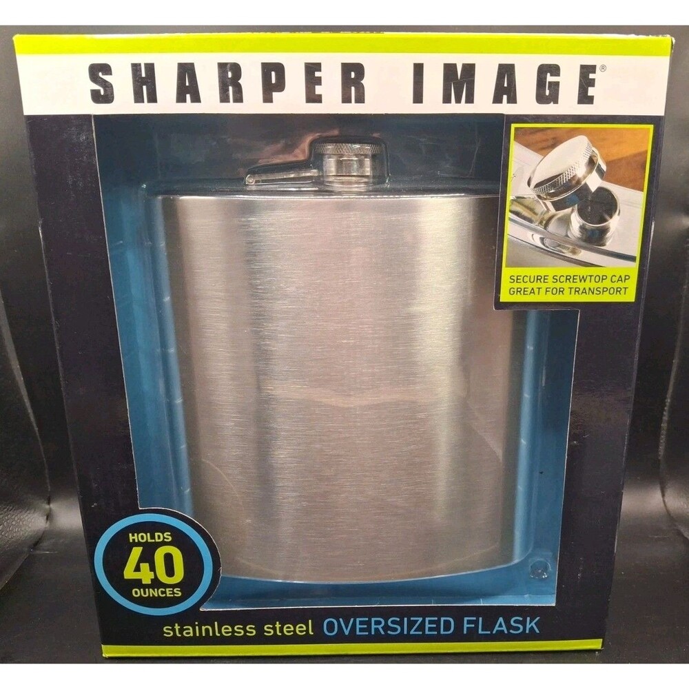 Sharper Image 40 Ounces Stainless Steel Oversized Flask 6.75 X 1.75 X 7"